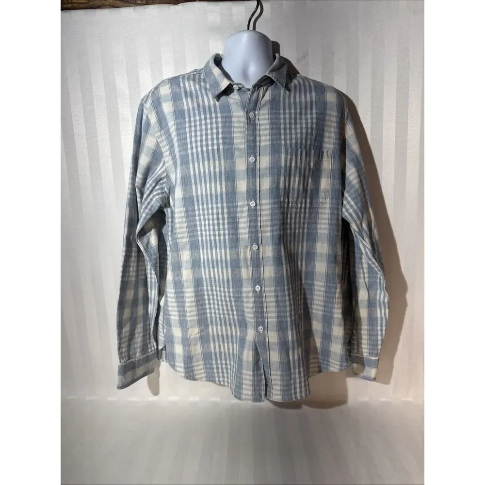 J Crew Shirt Mens XL Blue Plaid Button Up Oxford‎ Casual Preppy Flex